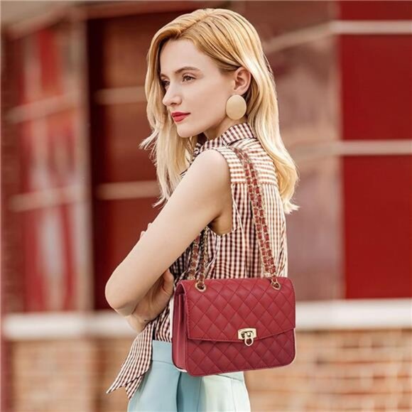 Quilted Crossbody Bags For Women, Red - Picture 2 of 6